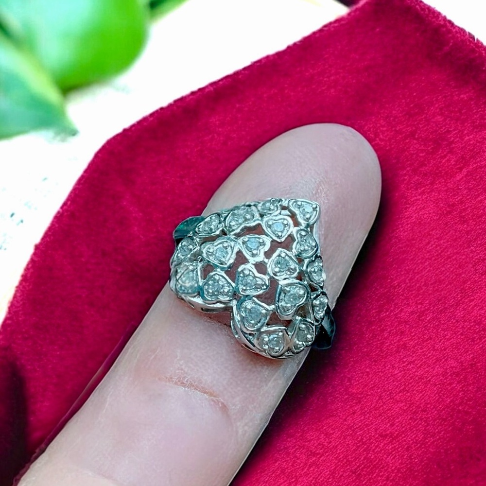 🌺Unique Genuine Diamond & Sterling Heart Ring - Picture 4 of 9